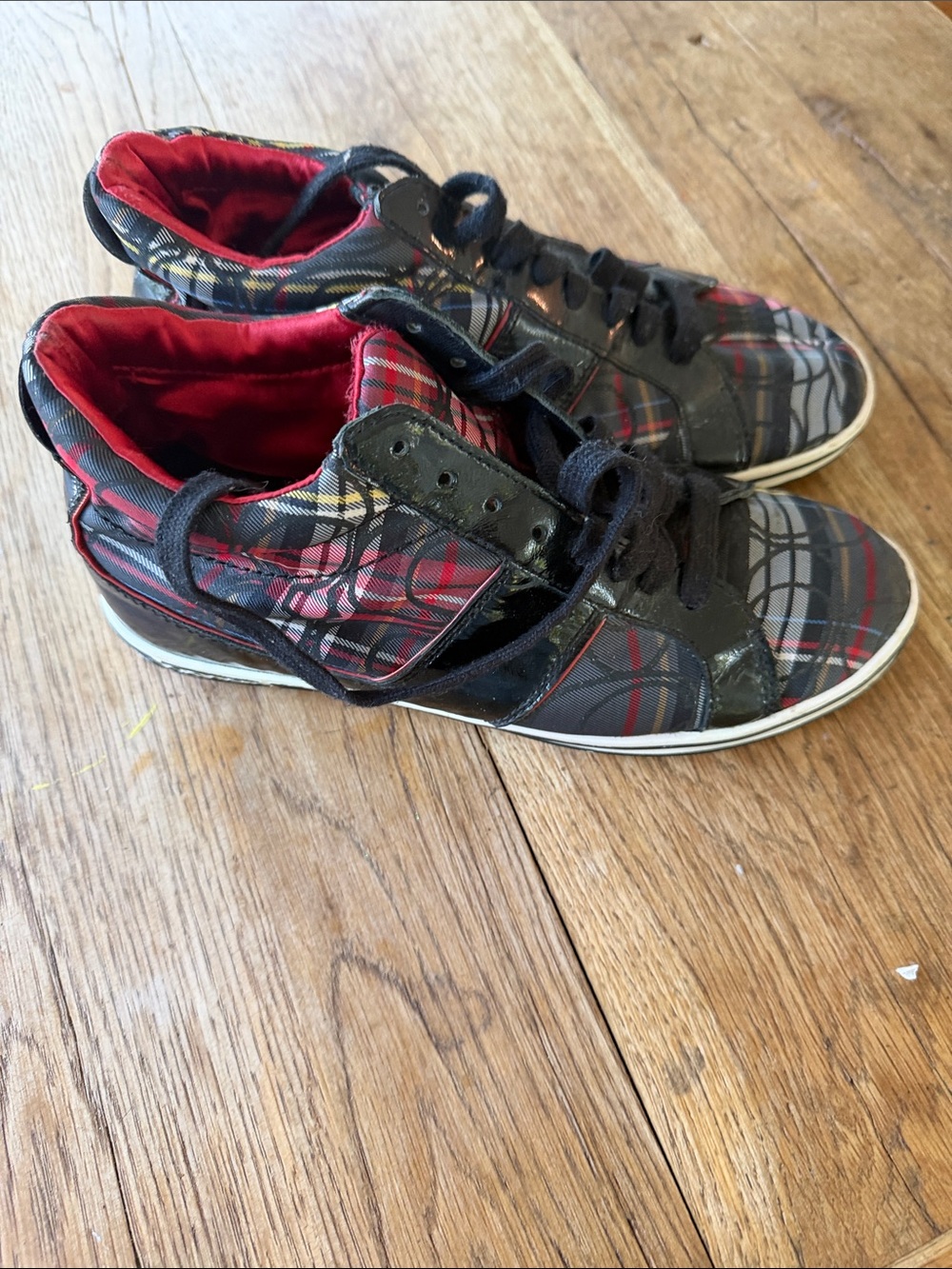 Coach Finch High Top Sneakers Shoes Plaid Size Sz 7.5M Women’s Pink/fushia